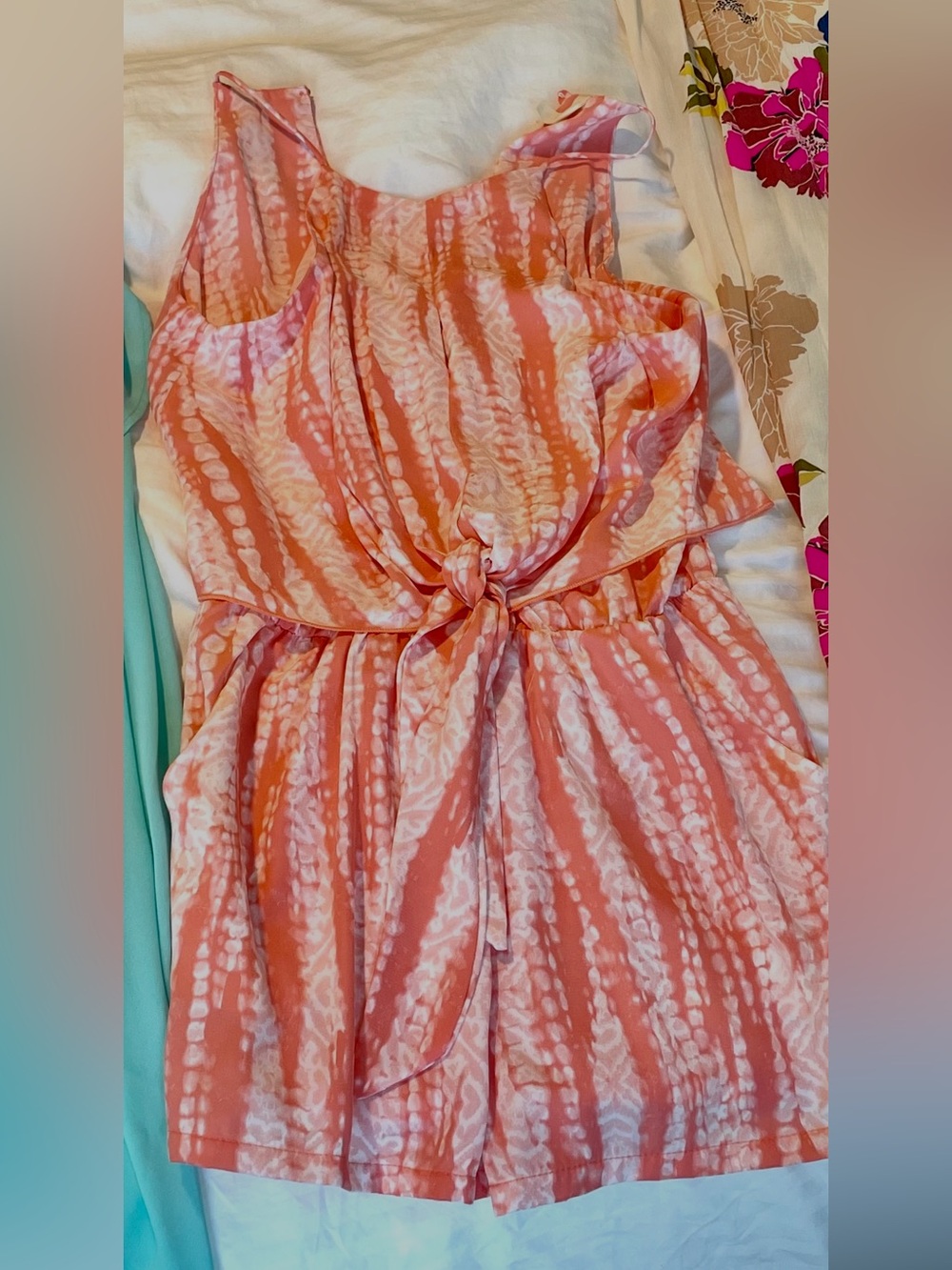 Tyche Coral and White Tie-Dye Sundress